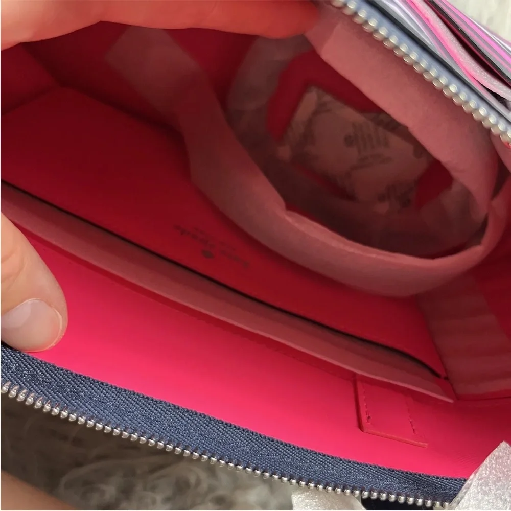 Kate Spade New York Pink Multi Stripe Patrice Lip Print Satchel Purse